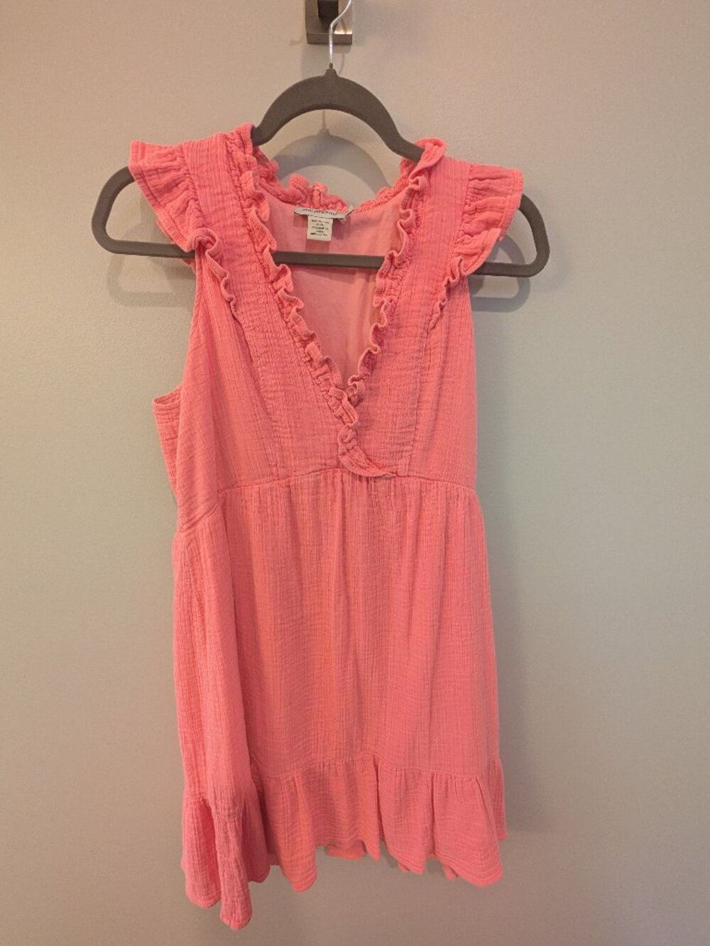 Vineyard Vines Pink/Coral Gauze Ruffle Sleeveless Mini Dress - Small